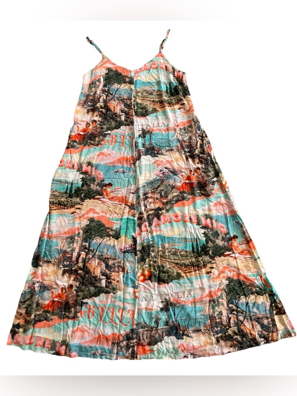 LABEL of LOVE Scenic ITALIAN RIVIERA Postcard ITALY Print MAXI DRESS Size XL EUC